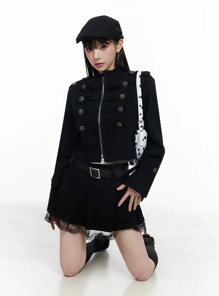 military-style-cropped-jacket-iu509 / Black