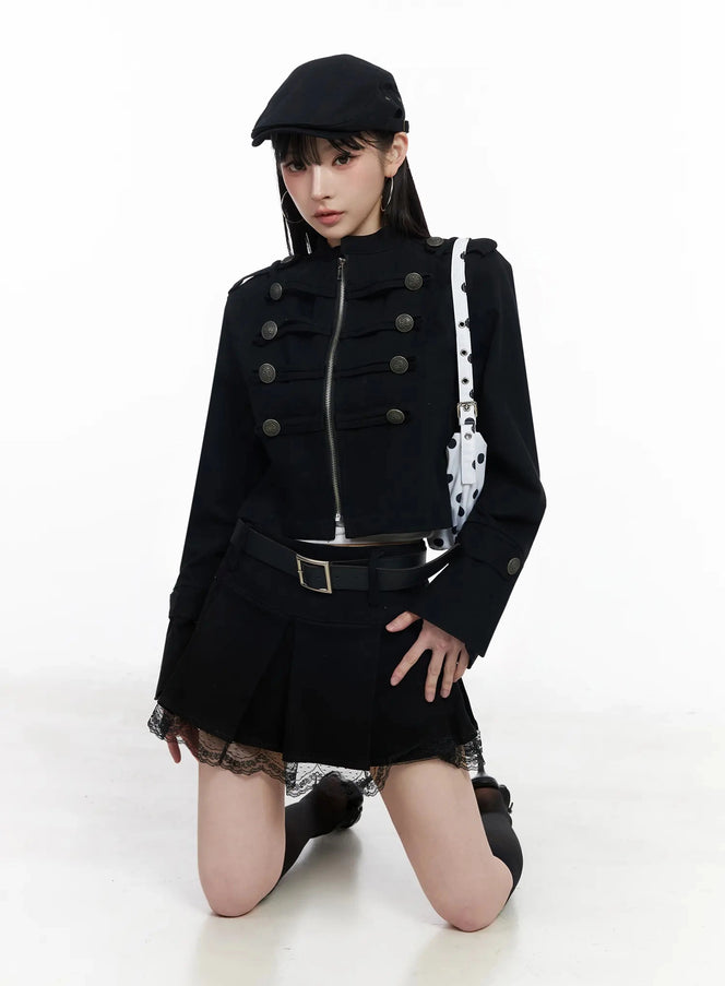 military-style-cropped-jacket-iu509 / Black