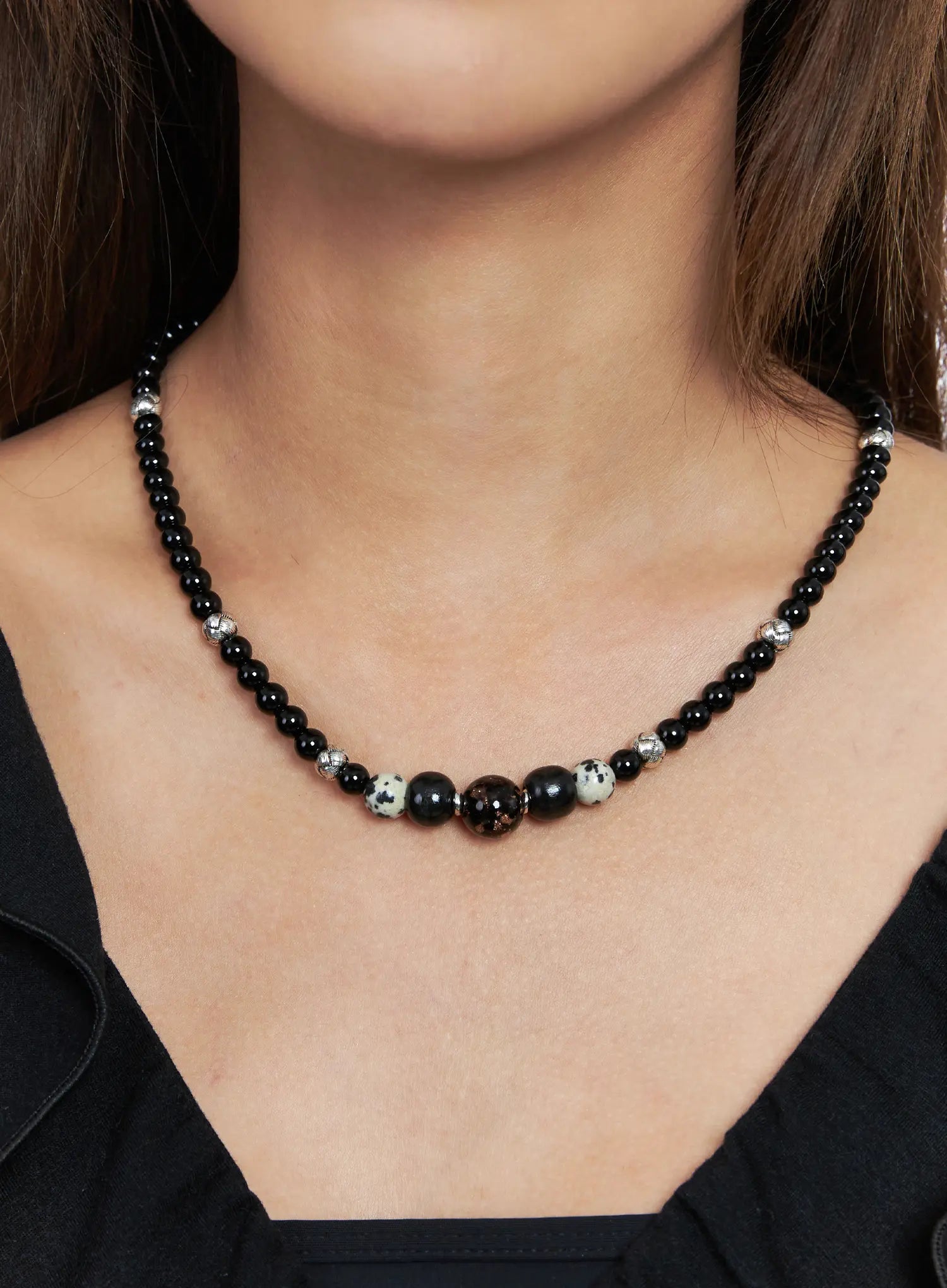 faux-gem-choker-necklace-co513 / Black
