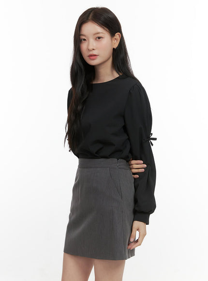 solid-ribbon-blouse-os423 / Black