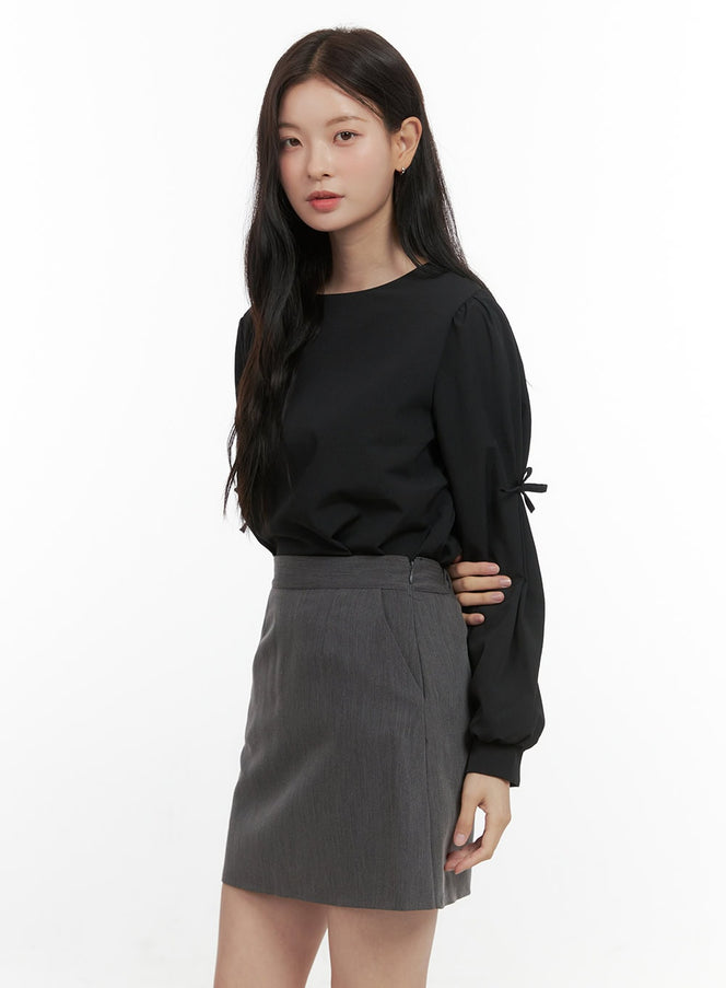 solid-ribbon-blouse-os423 / Black