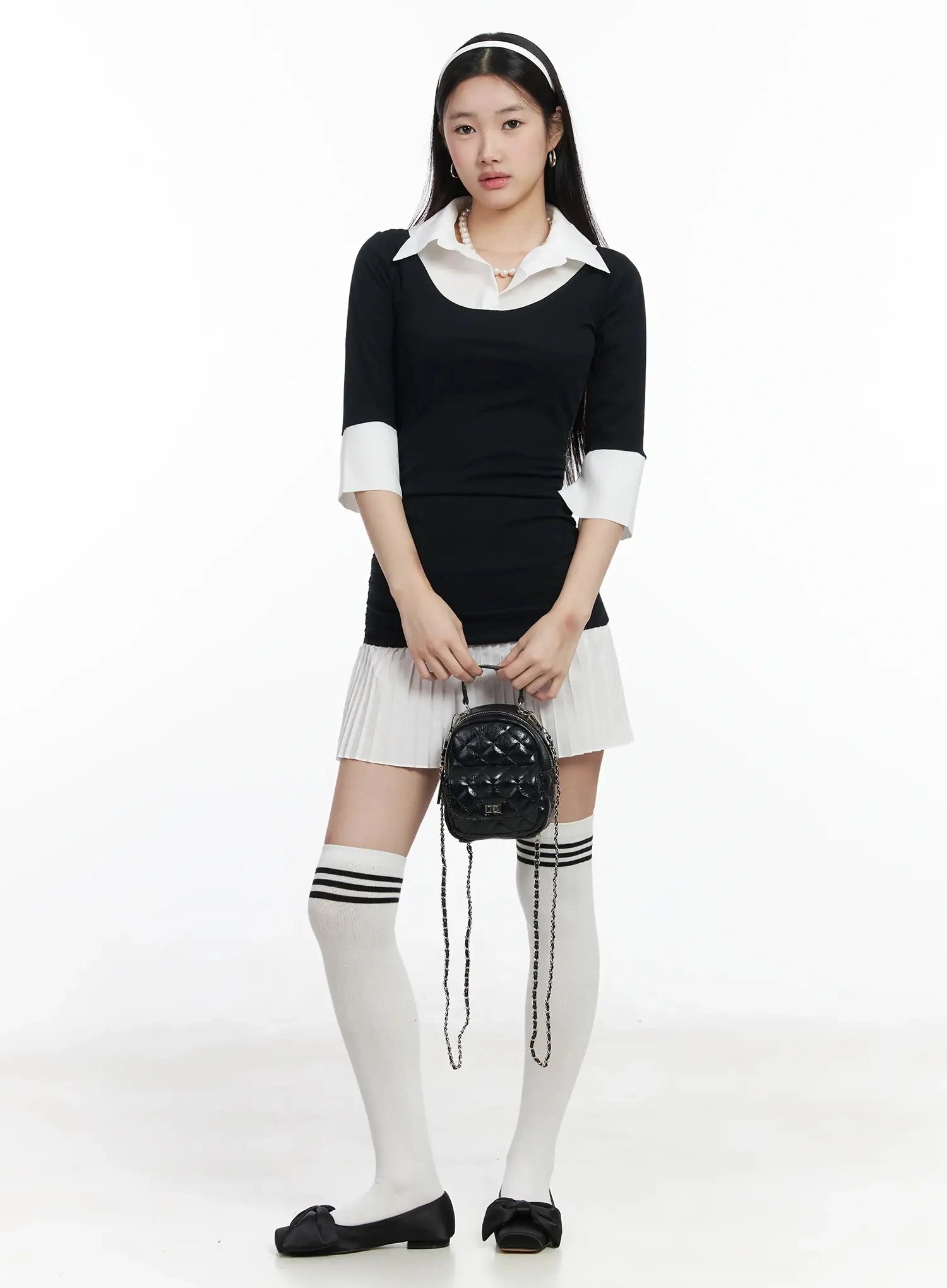 layered-collar-mini-dress-im502 / Black
