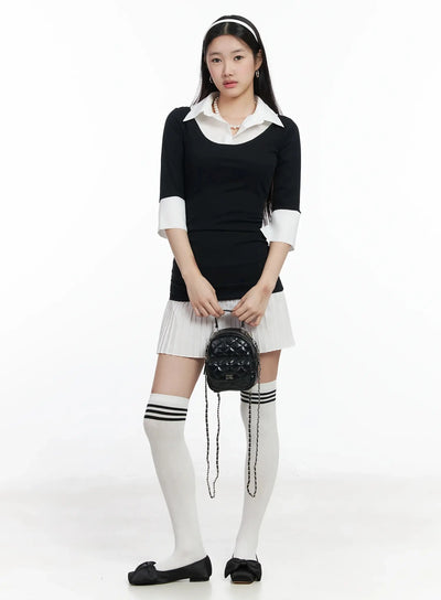 layered-collar-mini-dress-im502 / Black