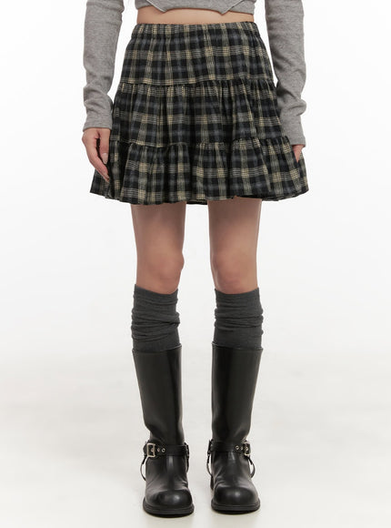 checkered-ruffle-mini-skirt-cd404 / Black