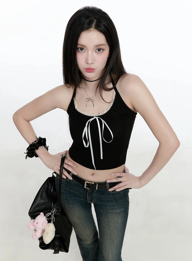 lace-ribbon-camisole-io520 / Black