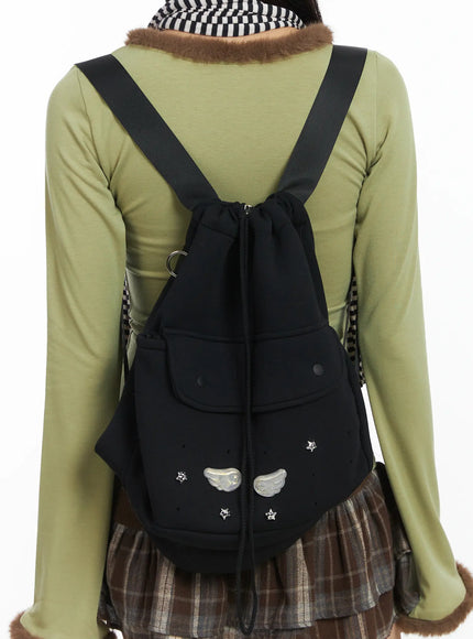 trendy-patch-backpack-cd519 / Black