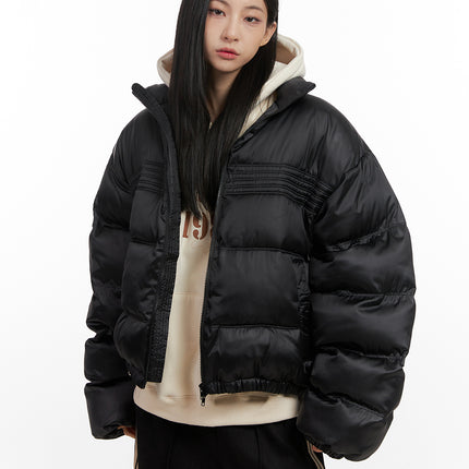 zipup-oversize-puffer-coat-cn428 / Black