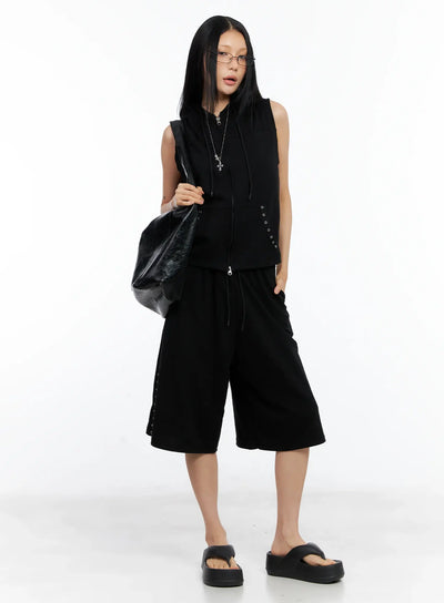 eyelet-hooded-vest-zip-up-cl529 / Black