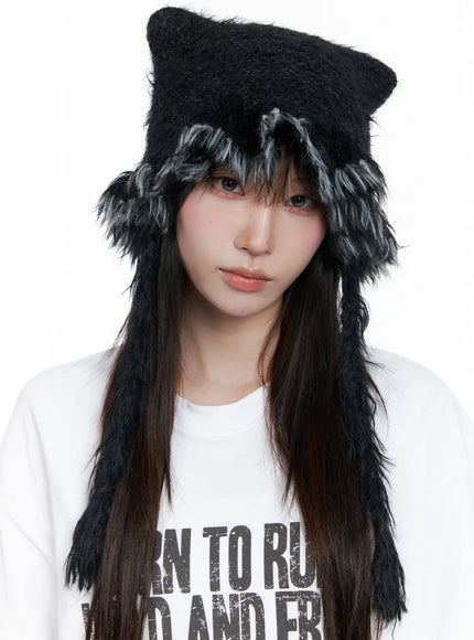 delilah-cat-ear-faux-fur-beanie-co521 / Black