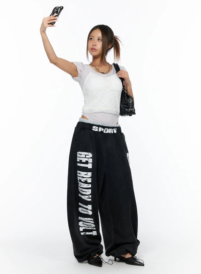 bold-graphic-wide-leg-sweatpants-ca517 / Black