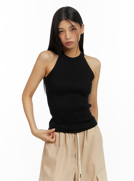 solid-halter-neck-tank-top-iu412 / Black