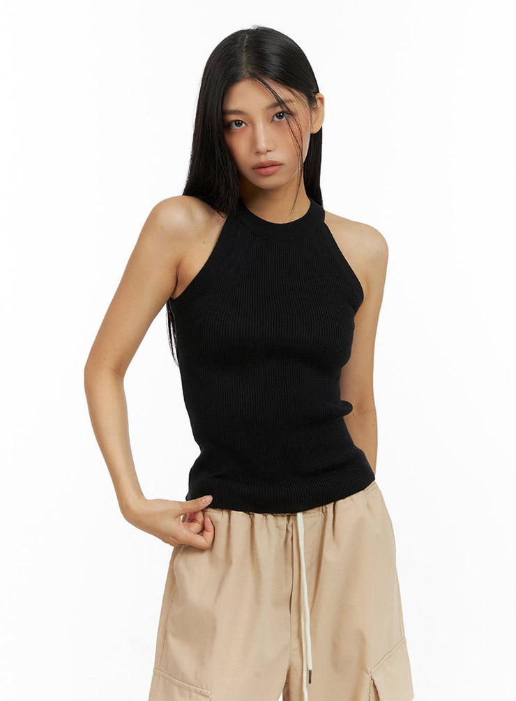 solid-halter-neck-tank-top-iu412 / Black