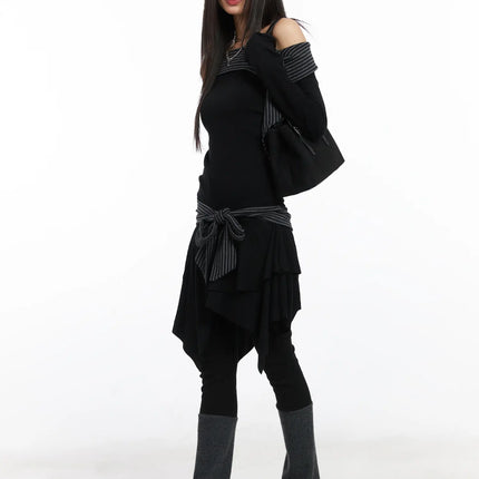 off-shoulder-two-tone-mini-dress-cd522 / Black