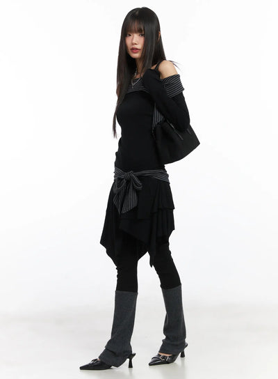 off-shoulder-two-tone-mini-dress-cd522 / Black