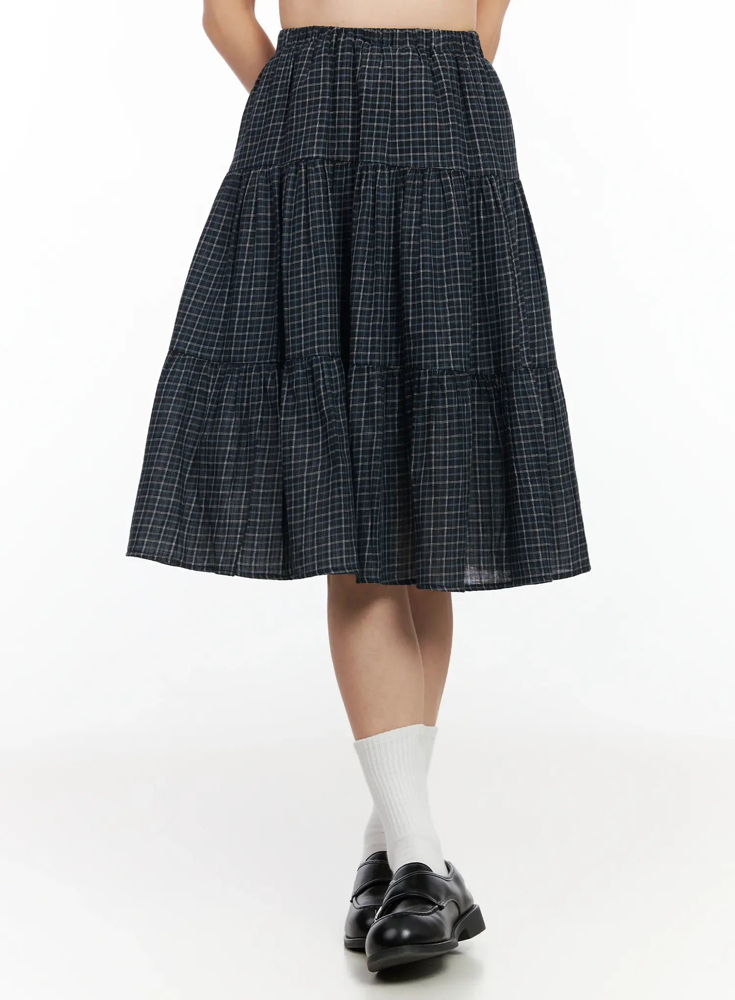 checkered-midi-skirt-im524 / Black