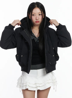 button-faux-fur-crop-puffer-jacket-cd529 / Black
