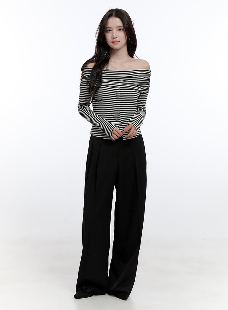 pintuck-wide-leg-slacks-on418 / Black