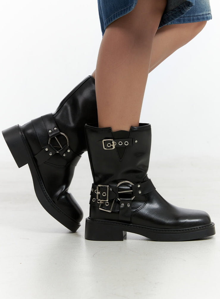 buckle-faux-leather-midi-boots-ol408 / Black