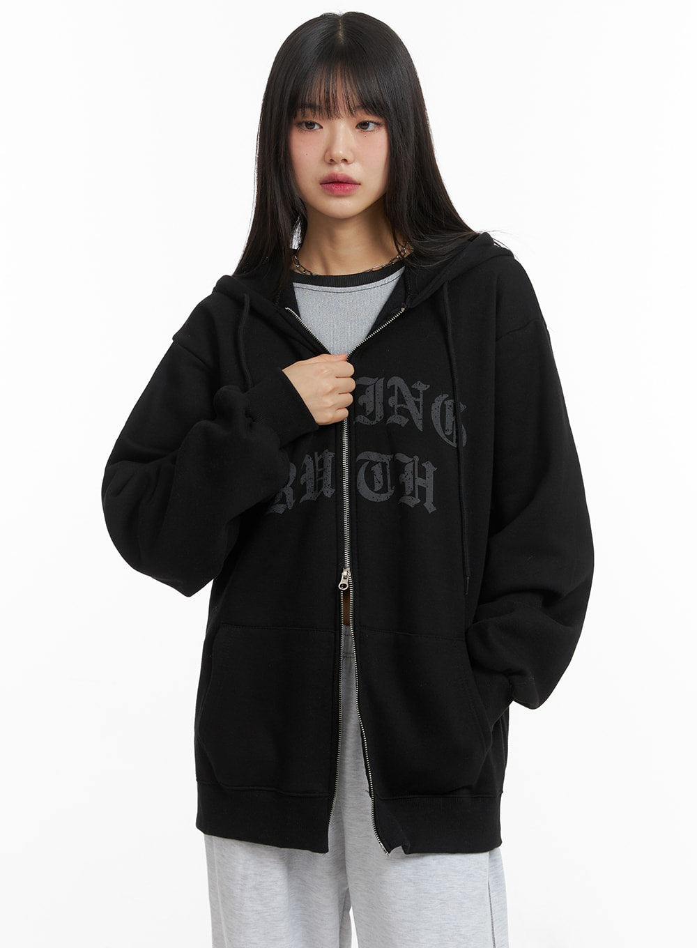 Oversized Zip-Up Hoodie CJ412 - Acubi style | LEWKIN