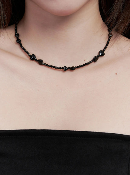 modern-heart-bead-necklace-ig528 / Black