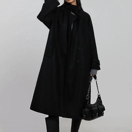 high-neck-button-coat-ij509 / Black