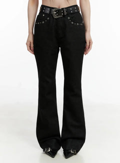 elyse-eyelet-flared-jeans-ij516 / Black