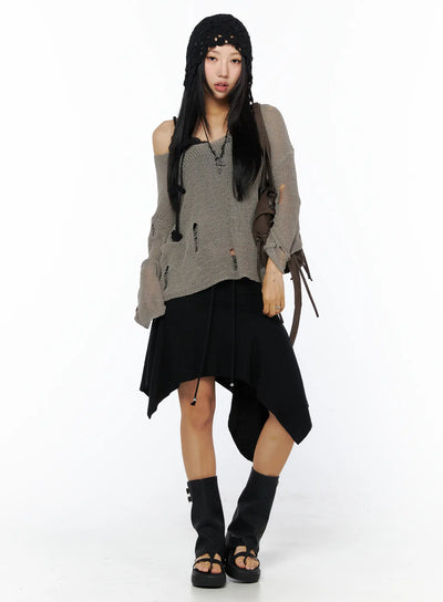 asymmetric-midi-skirt-with-drawstring-cu512 / Black