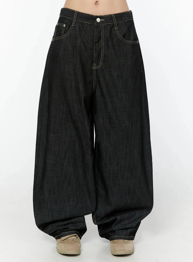 soli-no-fade-baggy-jeans-iu522 / Black