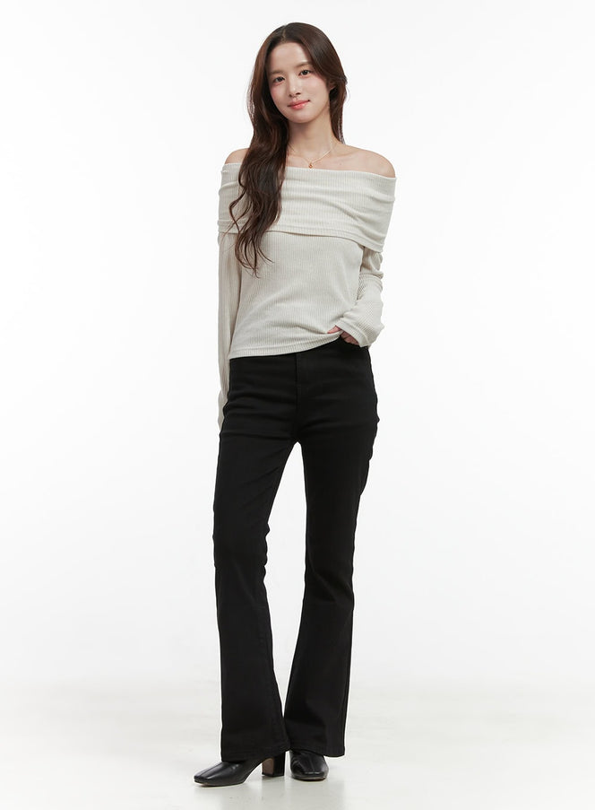 cotton-slim-fit-bootleg-pants-oo421 / Black