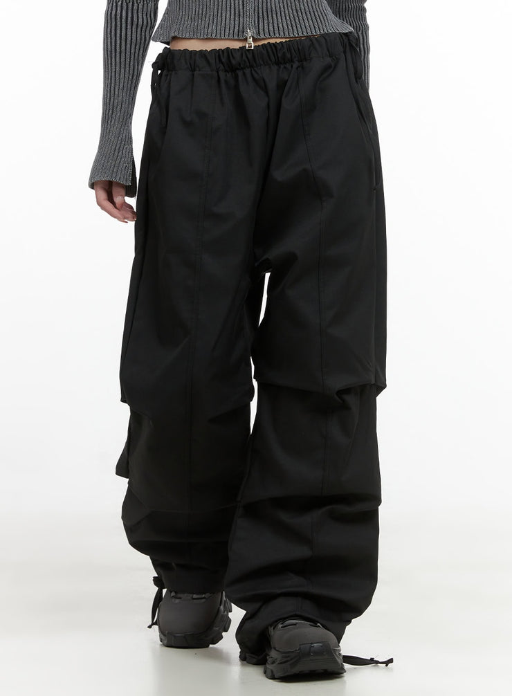 pintuck-striing-banded-wide-fit-pants-cs419 / Black