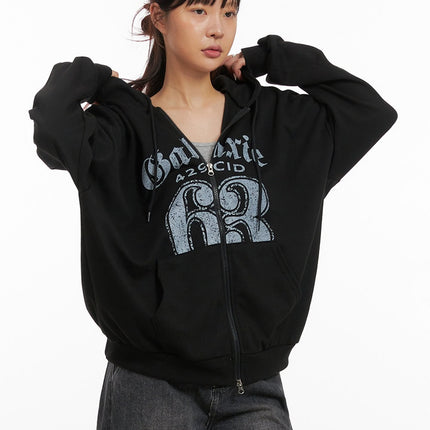 acubi-graphic-oversized-zip-up-hoodie-iy410 / Black