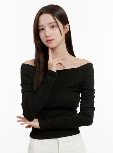 basic-slim-off-shoulder-top-og429 / Black