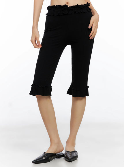frill-ribbed-crop-leggings-co516 / Black