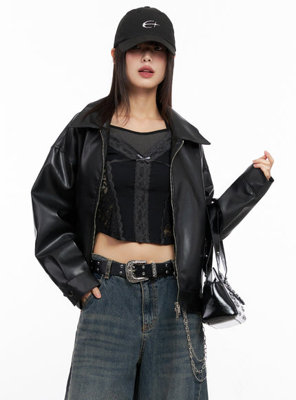 basic-cropped-faux-leather-jacket-in507 / Black