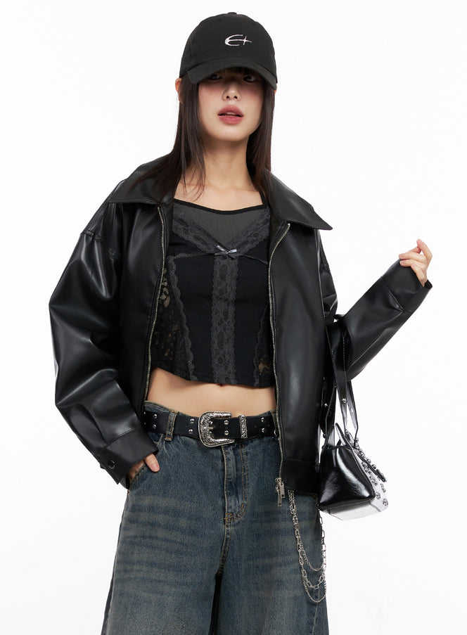 basic-cropped-faux-leather-jacket-in507 / Black