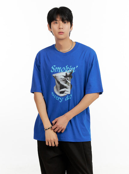 mens-cotton-graphic-oversize-t-shirt-blue-ig402 / Blue