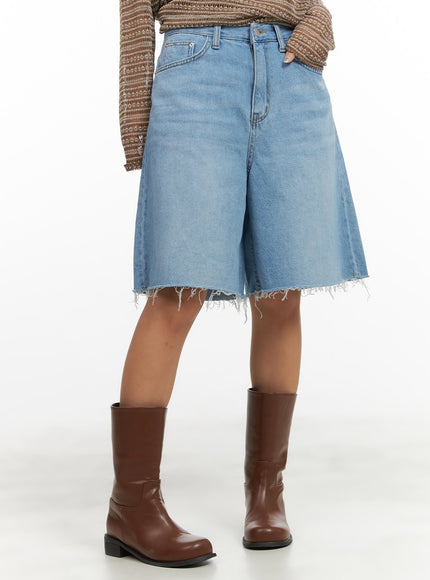 light-washed-denim-wide-leg-jorts-cy420 / Blue