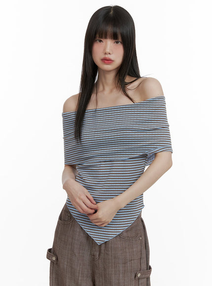 stripe-off-shoulder-tee-cy428 / Blue