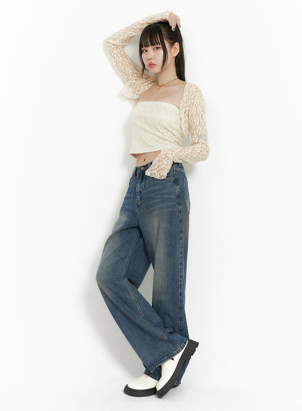 marine-denim-wide-leg-pants-oo401 / Blue