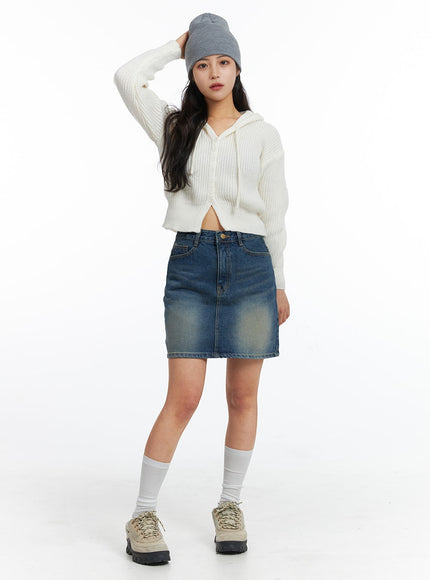 washed-mini-denim-skirt-oj431 / Blue