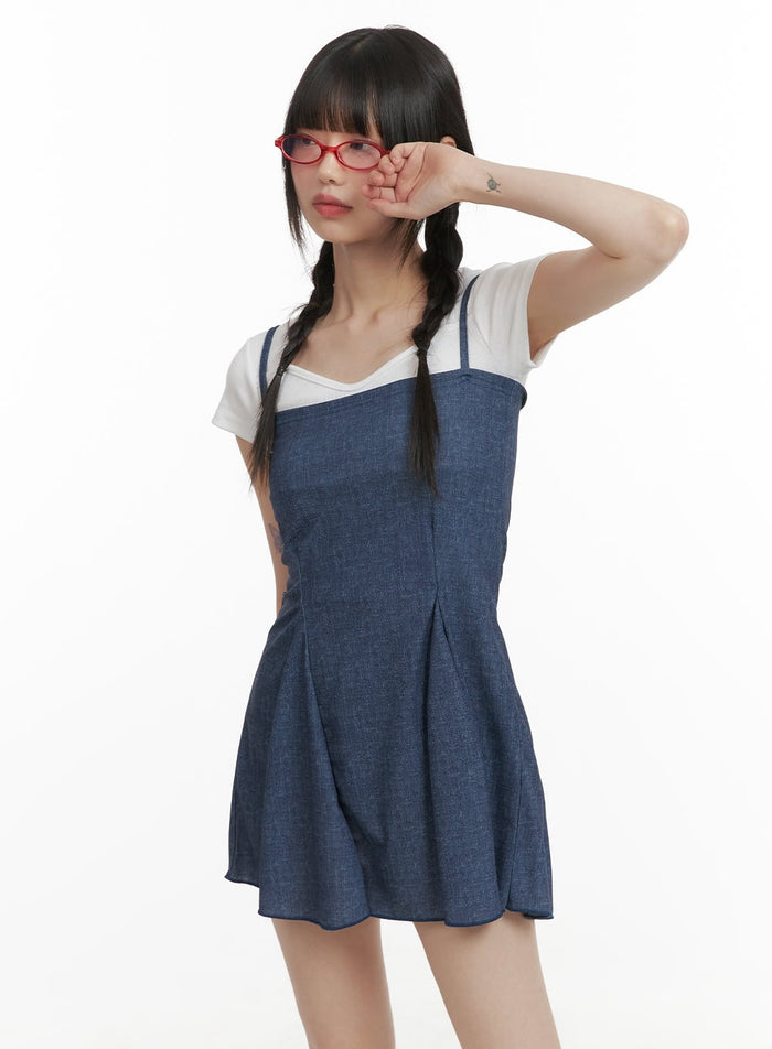 denim-sleeveless-mini-dress-cy414 / Blue