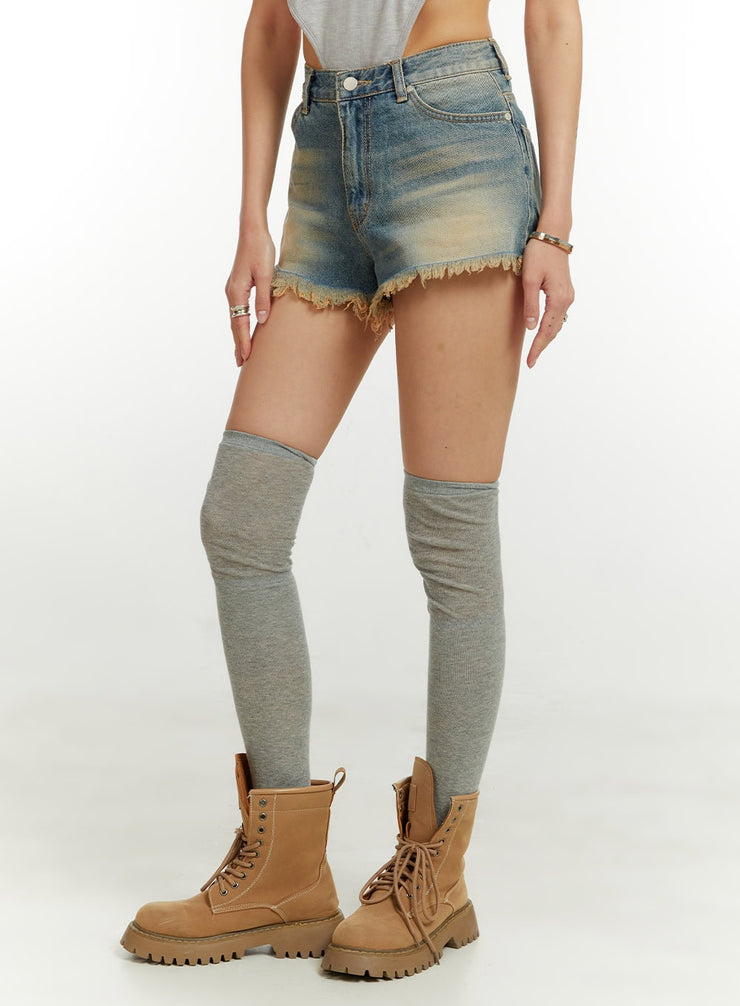 destroyed-hem-denim-shorts-cu421 / Blue