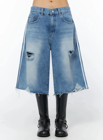 iva-distressed-knee-length-jorts-iu509 / Blue