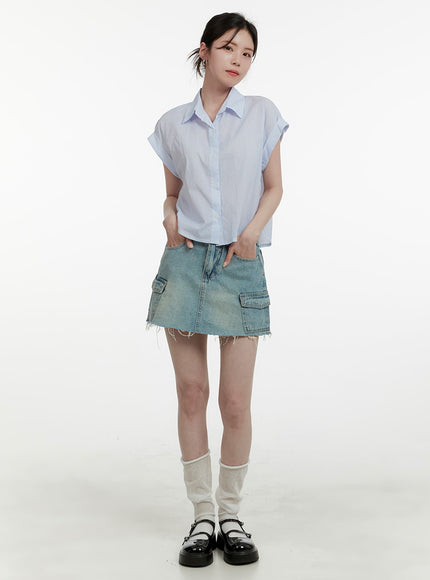 denim-cargo-mini-skirt-oa405 / Blue