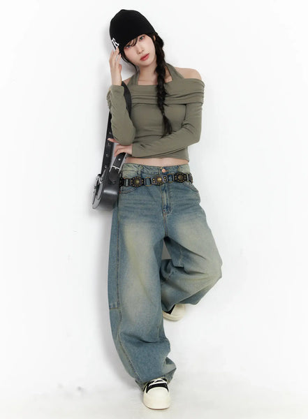 ミッキー アライヴンINVEL BiiO ハイウエストレギンス(XGG) Mariah Wide Leg Baggy Jeans CJ526 - Acubi style | LEWKIN