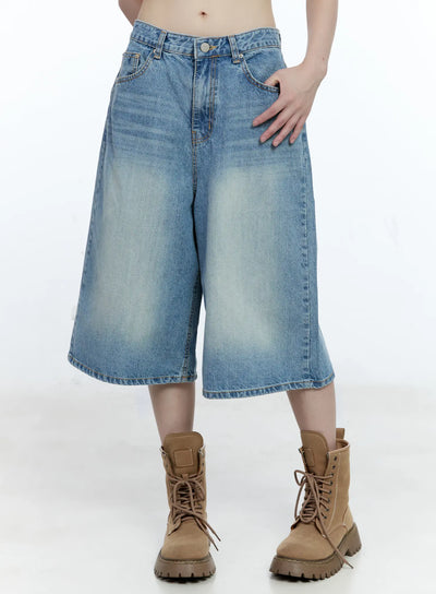 washed-wide-leg-jorts-cg507 / Blue