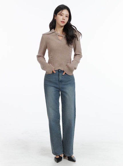 cotton-washed-straight-leg-pants-om420 / Blue