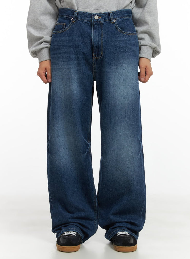 mens-denim-drape-wide-fit-jeans-co408 / Blue