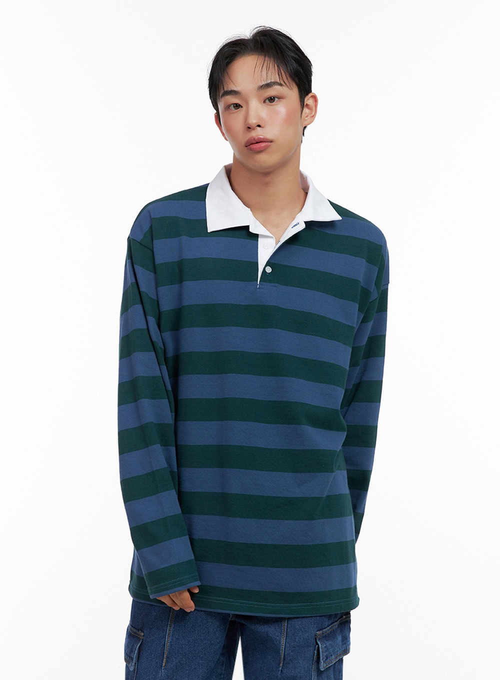 mens-oversized-striped-cotton-t-shirt-in426 / dark green