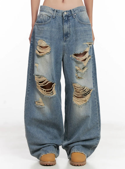 manon-washed-distressed-wide-jeans-cl518 / Blue